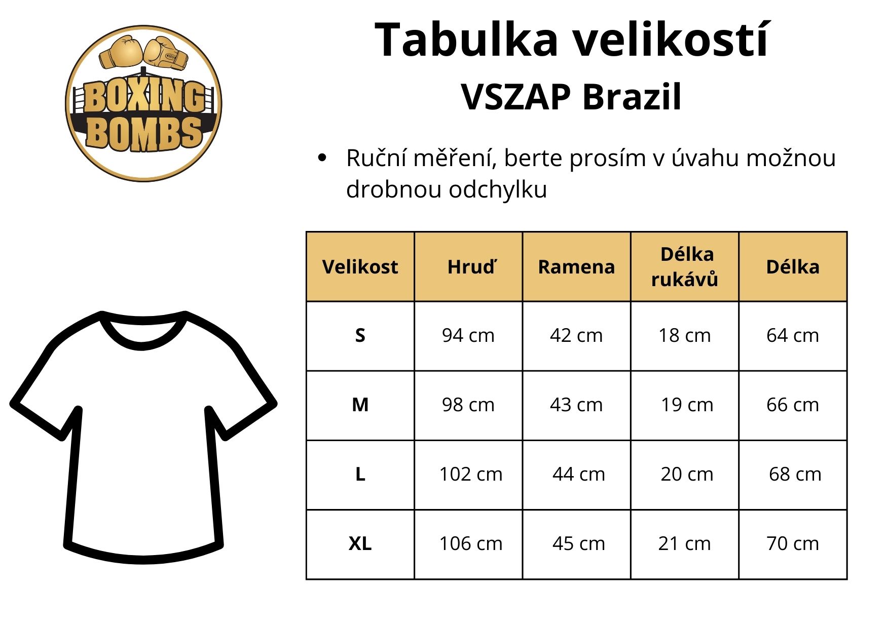 tabulky velikostí VSZAP Brazil